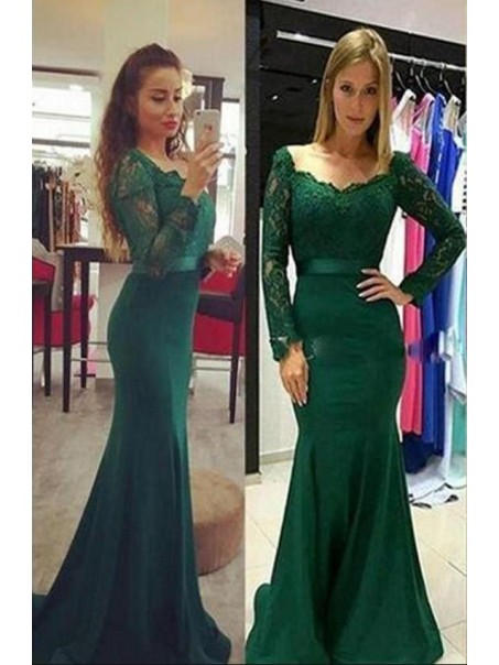 Mermaid Lace Long Sleeves Long Prom Dresses Formal Evening Dresses 99501337