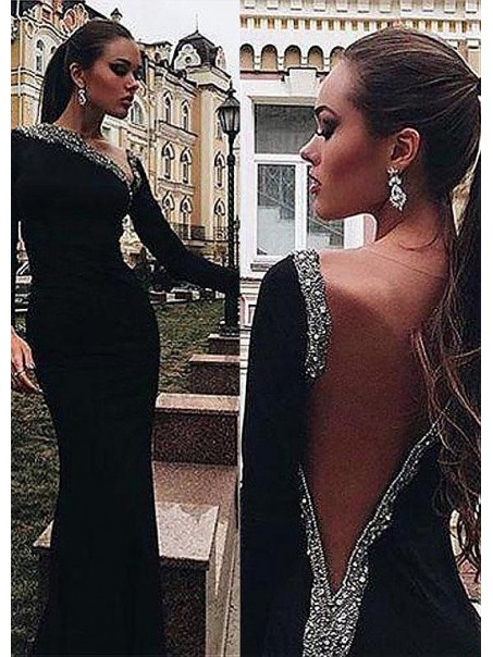 Mermaid Long Sleeves Beaded Long Prom Dresses Formal Evening Dresses 99501341