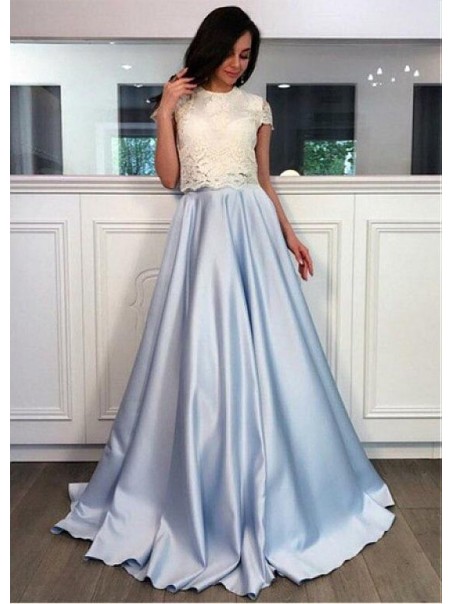 A-Line Lace Two Pieces Long Prom Dresses Formal Evening Dresses 99501342