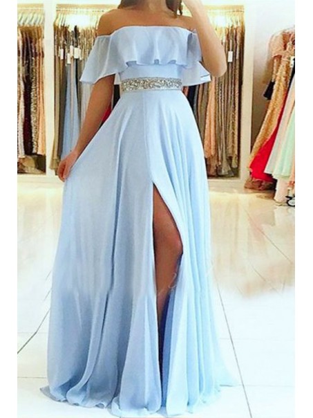 A-Line Off-the-Shoulder Beaded Long Prom Dresses Formal Evening Dresses 99501353