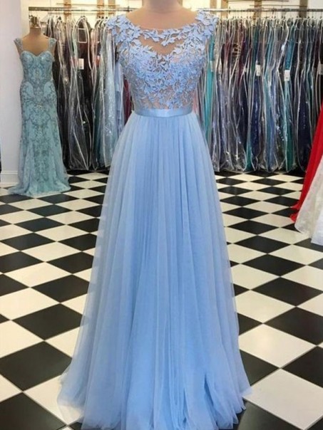 A-Line Lace Tulle Long Prom Dresses Formal Evening Dresses 99501365