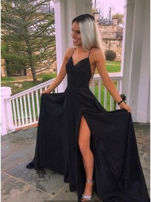 Long Black Spaghetti Straps High Slit Prom Dresses Formal Evening Dresses 99501373
