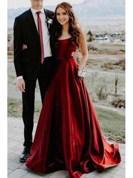 Elegant A-Line Satin Long Prom Dresses Evening Gowns with Pockets 99501375 Elegant A-Line Satin Long Prom Dresses Evening Gowns with Pockets 99501375