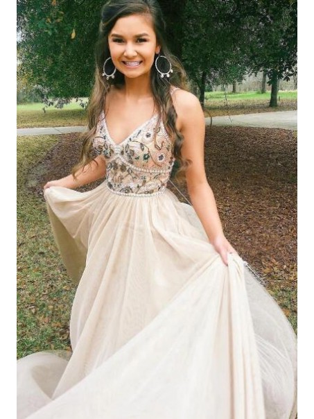A-Line V-Neck Long Prom Dress Formal Evening Dresses 99501384