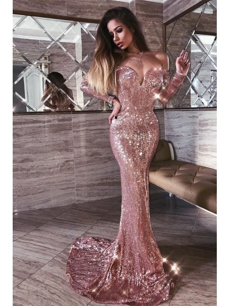 Sexy Mermaid Sparkling Long Sleeves Long Prom Dress Formal Evening Dresses 99501390