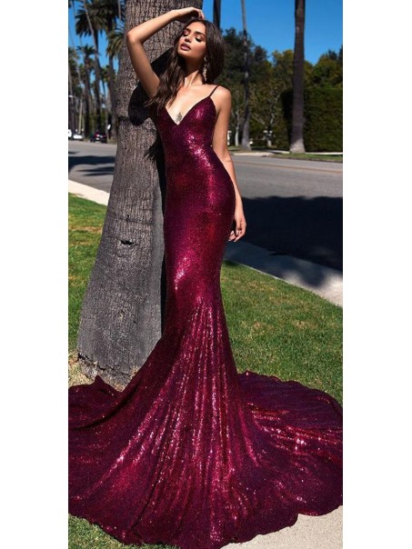 Mermaid V-Neck Spaghetti Straps Sparkling Long Prom Dress Formal Evening Dresses 99501409 Mermaid V-Neck Spaghetti Straps Sparkling Long Prom Dress Formal Evening Dresses 99501409