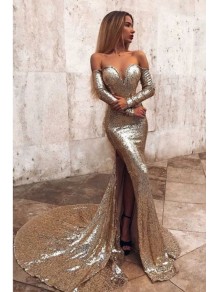 Mermaid Off-the-Shoulder Long Sleeves Sparkling Long Prom Dress Formal Evening Dresses 99501417 Mermaid Off-the-Shoulder Long Sleeves Sparkling Long Prom Dress Formal Evening Dresses 99501417