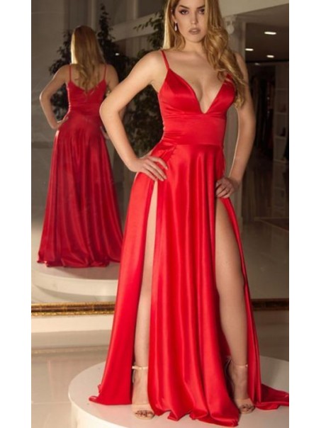 Sexy Long Red V-Neck Spaghetti Straps Prom Dress Formal Evening Dresses 99501418