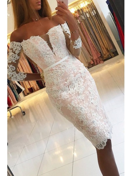 Elegant Off-the-Shoulder Short Lace Prom Dress Formal Evening Dresses 99501423