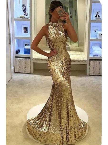 Mermaid Gold Sparkling Long Prom Dress Formal Evening Dresses 99501425