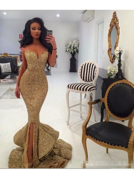 Mermaid Spaghetti Straps Sparkling Long Prom Dress Formal Evening Dresses 99501431