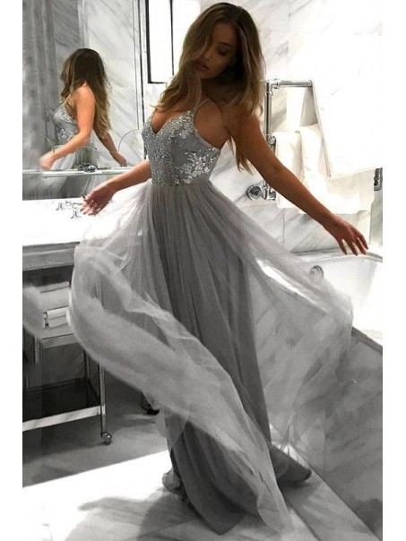 A-Line Tulle Long Prom Dress Formal Evening Dresses 99501433