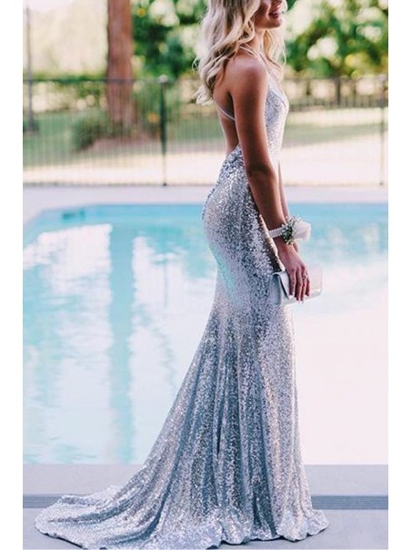 Mermaid V-Neck Sparkling Long Prom Dress Formal Evening Dresses 99501439