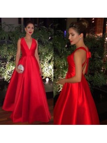 A-Line V-Neck Long Red Satin Prom Dress Formal Evening Dresses 99501443 A-Line V-Neck Long Red Satin Prom Dress Formal Evening Dresses 99501443