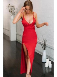 Sexy Spaghetti Straps Long Red Prom Dress Formal Evening Dresses 99501450 Sexy Spaghetti Straps Long Red Prom Dress Formal Evening Dresses 99501450