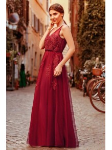 A-Line Lace V-Neck Long Prom Dress Formal Evening Dresses 99501451
