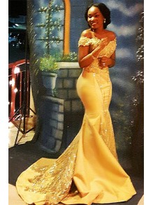 Mermaid Off-the-Shoulder Long Yellow Prom Dress Formal Evening Dresses 99501456