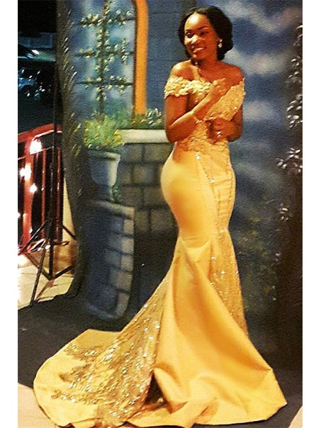 Mermaid Off-the-Shoulder Long Yellow Prom Dress Formal Evening Dresses 99501456