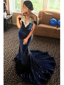 Mermaid Off-the-Shoulder V-Neck Long Sleeves Yellow Lace Prom Dress Formal Evening Dresses 99501458