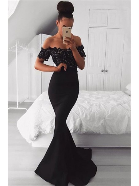 Mermaid Long Black Off-the-Shoulder Lace Prom Dress Formal Evening Dresses 99501465 Mermaid Long Black Off-the-Shoulder Lace Prom Dress Formal Evening Dresses 99501465