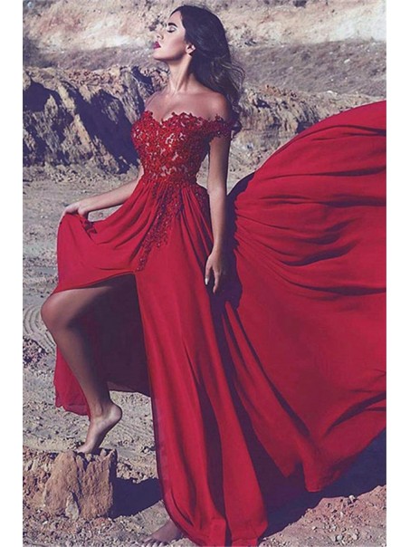 A-Line Off-the-Shoulder Lace Chiffon Long Red Prom Dress Formal Evening Dresses 99501466 A-Line Off-the-Shoulder Lace Chiffon Long Red Prom Dress Formal Evening Dresses 99501466