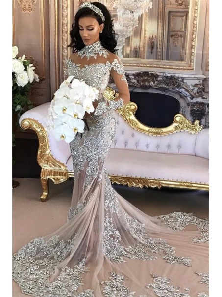 Mermaid Lace Long Sleeves Prom Dress Formal Evening Dresses 99501467