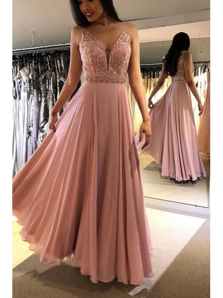 A-Line Beaded Lace Chiffon Long Prom Dress Formal Evening Dresses 99501488