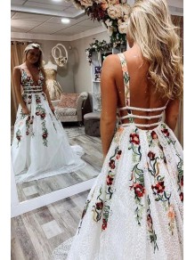 Elegant A-Line V-Neck Long Prom Dress Formal Evening Dresses 99501491