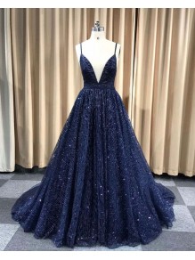 A-Line Sparkling V-Neck Long Prom Dress Formal Evening Dresses 99501494
