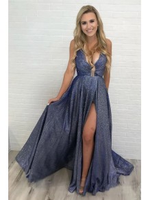 A-Line V-Neck Sparkling Long Prom Dress Formal Evening Dresses 99501518