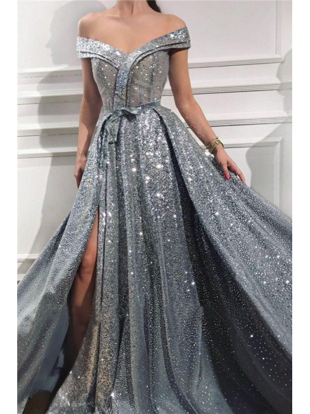 A-Line Off-the-Shoulder Sparkling Long Prom Dress Formal Evening Dresses 99501536 A-Line Off-the-Shoulder Sparkling Long Prom Dress Formal Evening Dresses 99501536