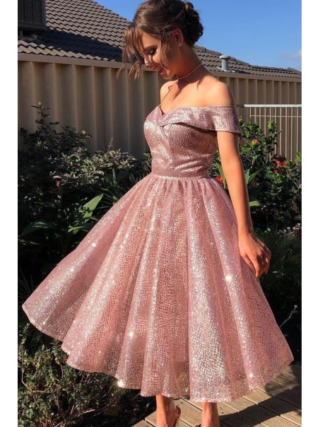 A-Line Off-the-Shoulder Sparkling Prom Dress Formal Evening Dresses 99501539