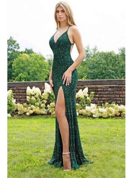 Mermaid V-Neck Sparkling Long Prom Dress Formal Evening Dresses 99501545