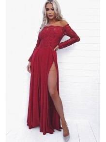 Lace and Chiffon Long Sleeves Prom Dress Formal Evening Dresses 99501550 Lace and Chiffon Long Sleeves Prom Dress Formal Evening Dresses 99501550