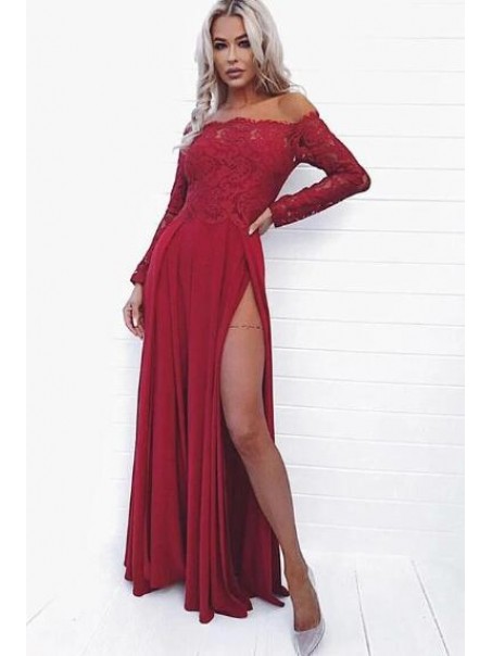 Lace and Chiffon Long Sleeves Prom Dress Formal Evening Dresses 99501550 Lace and Chiffon Long Sleeves Prom Dress Formal Evening Dresses 99501550