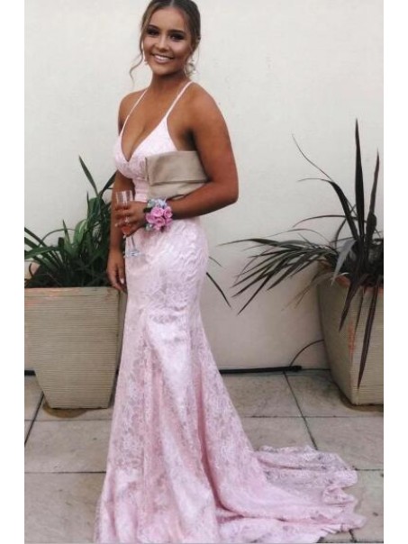 Mermaid Backless Lace V-Neck Long Prom Dress Formal Evening Dresses 99501559