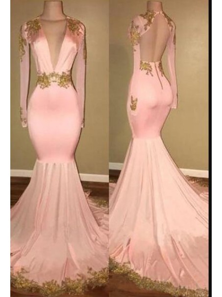 Mermaid Deep V-Neck Long Sleeves Long Prom Dress Formal Evening Dresses 99501560 Mermaid Deep V-Neck Long Sleeves Long Prom Dress Formal Evening Dresses 99501560
