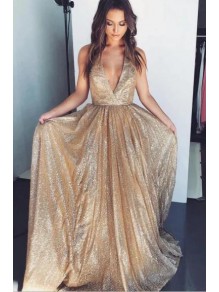 A-Line V-Neck Sparkle Long Prom Dress Formal Evening Dresses 99501561