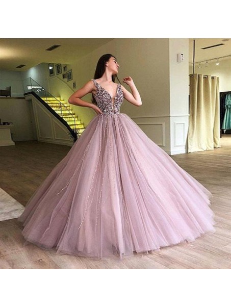 Ball Gown Beaded V-Neck Long Prom Dress Formal Evening Dresses 99501577
