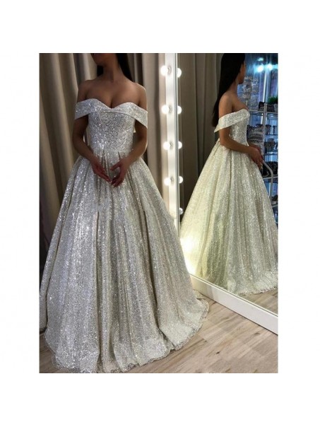 Ball Gown Off-the-Shoulder Sparkle Long Prom Dress Formal Evening Dresses 99501582