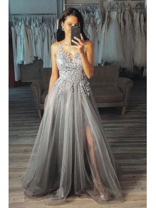 A-Line Lace Tulle V-Neck Long Prom Dress Formal Evening Dresses 99501594 A-Line Lace Tulle V-Neck Long Prom Dress Formal Evening Dresses 99501594