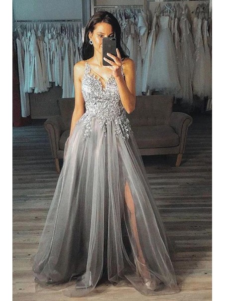 A-Line Lace Tulle V-Neck Long Prom Dress Formal Evening Dresses 99501594 A-Line Lace Tulle V-Neck Long Prom Dress Formal Evening Dresses 99501594