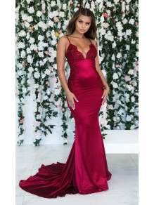 Mermaid Lace V-Neck Long Prom Dress Formal Evening Dresses 99501604