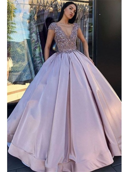 Ball Gown Bead Lace V-Neck Long Prom Dress Formal Evening Dresses 99501608