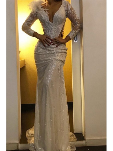 Mermaid Long Sleeves Sparkle Prom Dress Formal Evening Dresses 99501612