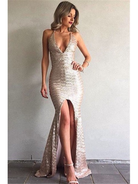 Mermaid Sparkle V-Neck Long Prom Dress Formal Evening Dresses 99501619