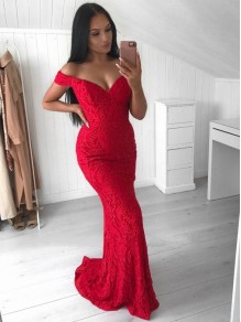 Mermaid Off-the-Shoulder Lace Long Prom Dress Formal Evening Dresses 99501628