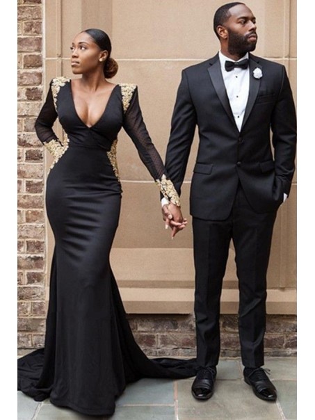 Mermaid Long Sleeves Lace V-Neck Long Black Prom Dress Formal Evening Dresses 99501636 Mermaid Long Sleeves Lace V-Neck Long Black Prom Dress Formal Evening Dresses 99501636