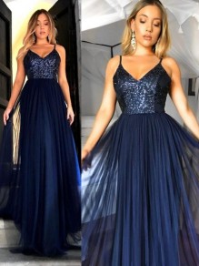 A-Line Sequins Tulle Long Prom Dress Formal Evening Dresses 99501666 A-Line Sequins Tulle Long Prom Dress Formal Evening Dresses 99501666
