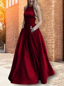 A-Line Beaded Satin Long Prom Dress Formal Evening Dresses 99501686